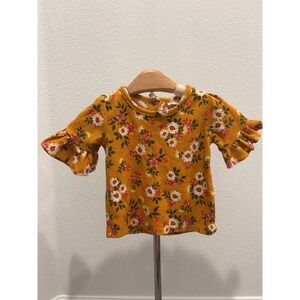 Little‎ Lass Girls 2T Mustard Floral Waffle Knit Ruffle Sleeve Top